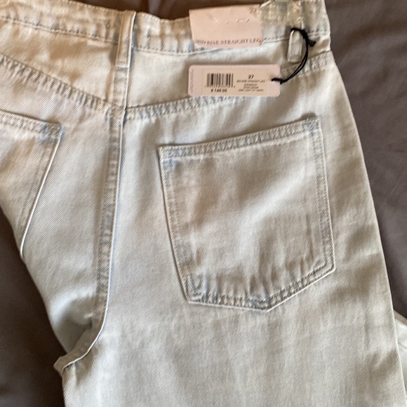 WeWoreWhat Mid rise Distressed Straight Leg Jeans in Light Icy Wash - Picture 10 of 11